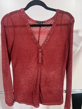Rock & Republic Red Long-Sleeve Henley Top